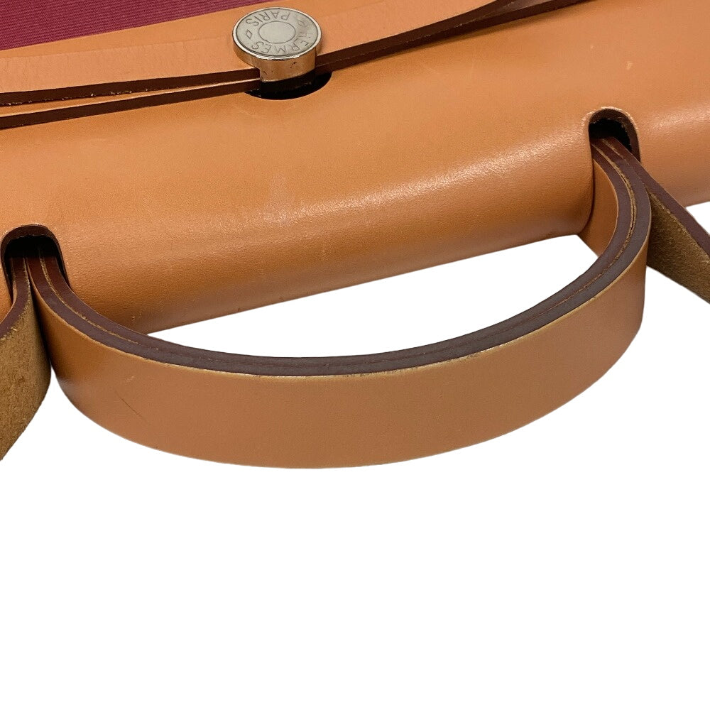 HERMES Handbag Leather, Canvas Brown 2WAY Shoulder Bag Herbag Zip MM Women Used Authentic