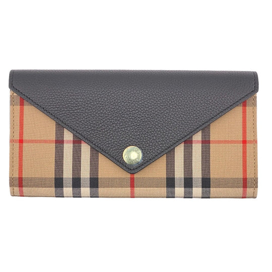 THOMAS BURBERRY Long Wallet Purse 8026108 leather black flap check HALTON EV Women Used Authentic