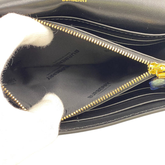 THOMAS BURBERRY Long Wallet Purse 8026108 leather black flap check HALTON EV Women Used Authentic