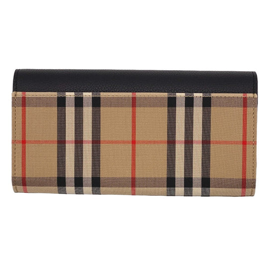 THOMAS BURBERRY Long Wallet Purse 8026108 leather black flap check HALTON EV Women Used Authentic