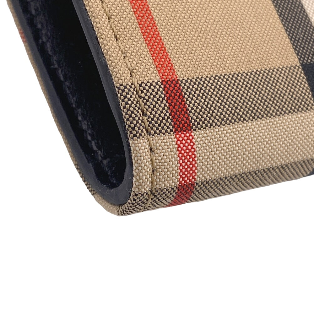THOMAS BURBERRY Long Wallet Purse 8026108 leather black flap check HALTON EV Women Used Authentic