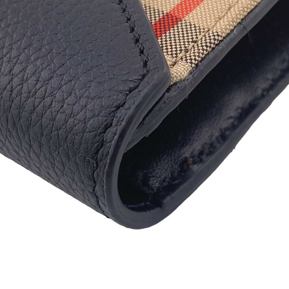 THOMAS BURBERRY Long Wallet Purse 8026108 leather black flap check HALTON EV Women Used Authentic