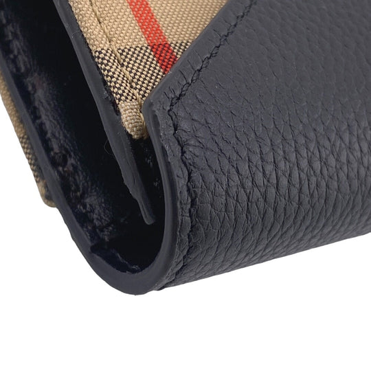 THOMAS BURBERRY Long Wallet Purse 8026108 leather black flap check HALTON EV Women Used Authentic