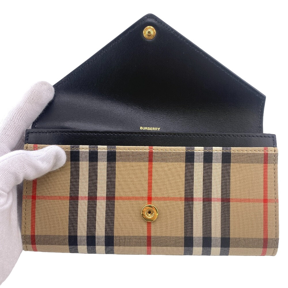 THOMAS BURBERRY Long Wallet Purse 8026108 leather black flap check HALTON EV Women Used Authentic