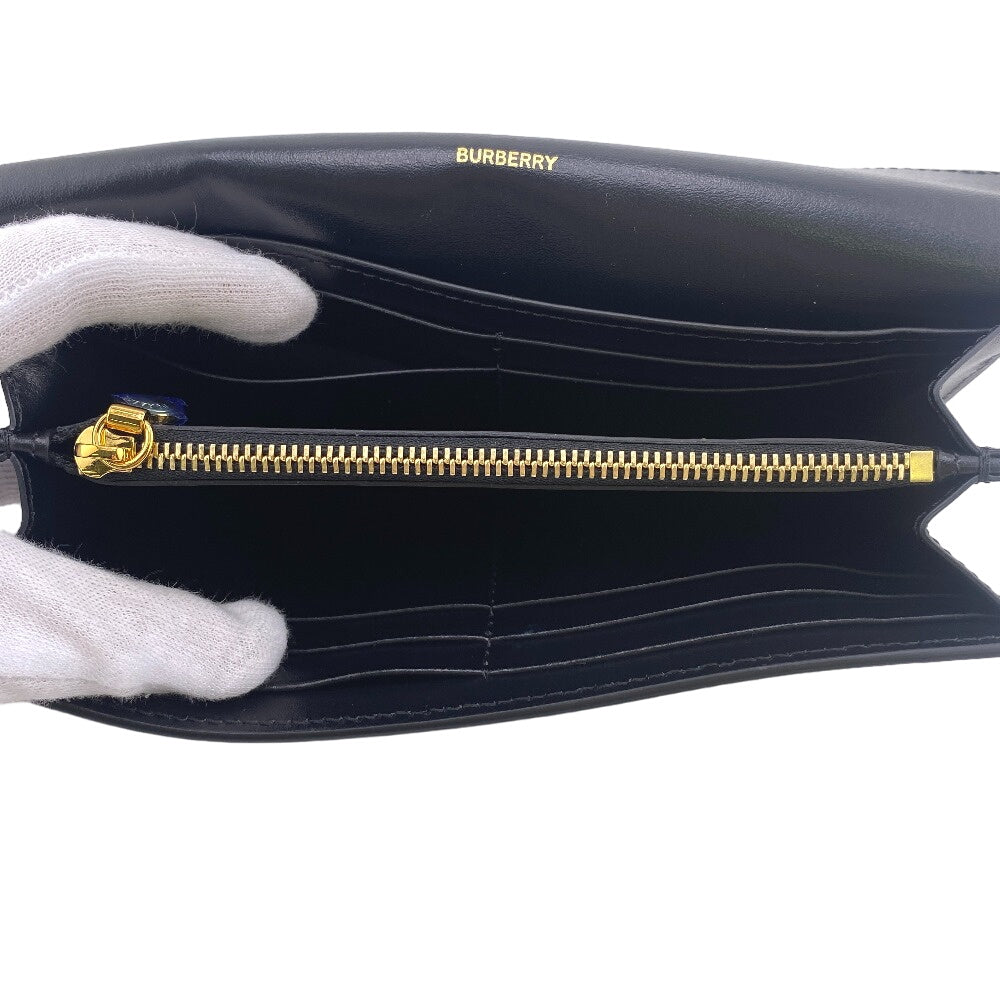 THOMAS BURBERRY Long Wallet Purse 8026108 leather black flap check HALTON EV Women Used Authentic