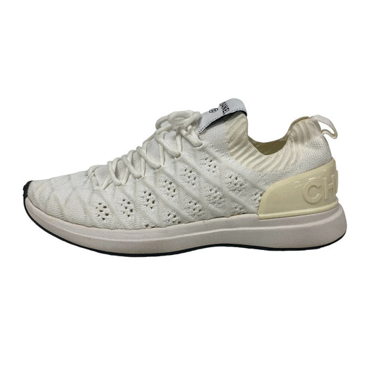 CHANEL sneakers G35549 knit white Women 37 Used Authentic
