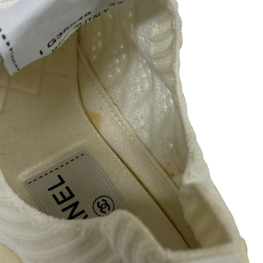 CHANEL sneakers G35549 knit white Women 37 Used Authentic