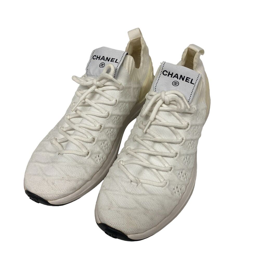 CHANEL sneakers G35549 knit white Women 37 Used Authentic