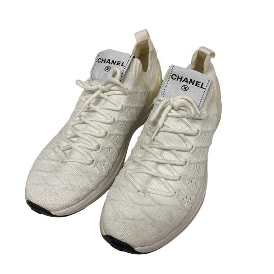 CHANEL sneakers G35549 knit white Women 37 Used Authentic
