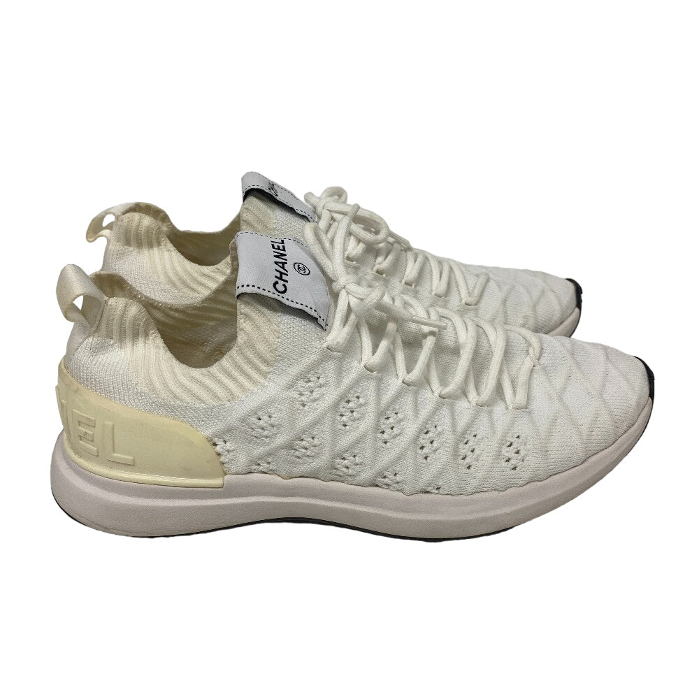 CHANEL sneakers G35549 knit white Women 37 Used Authentic