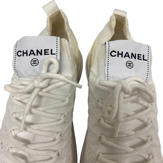 CHANEL sneakers G35549 knit white Women 37 Used Authentic