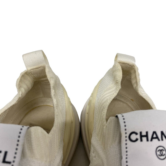CHANEL sneakers G35549 knit white Women 37 Used Authentic