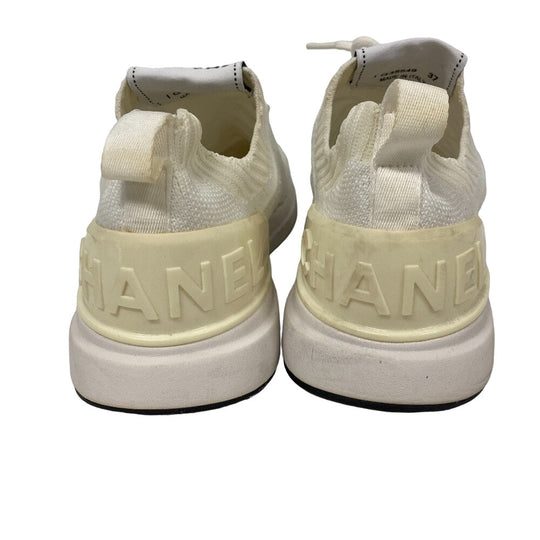 CHANEL sneakers G35549 knit white Women 37 Used Authentic