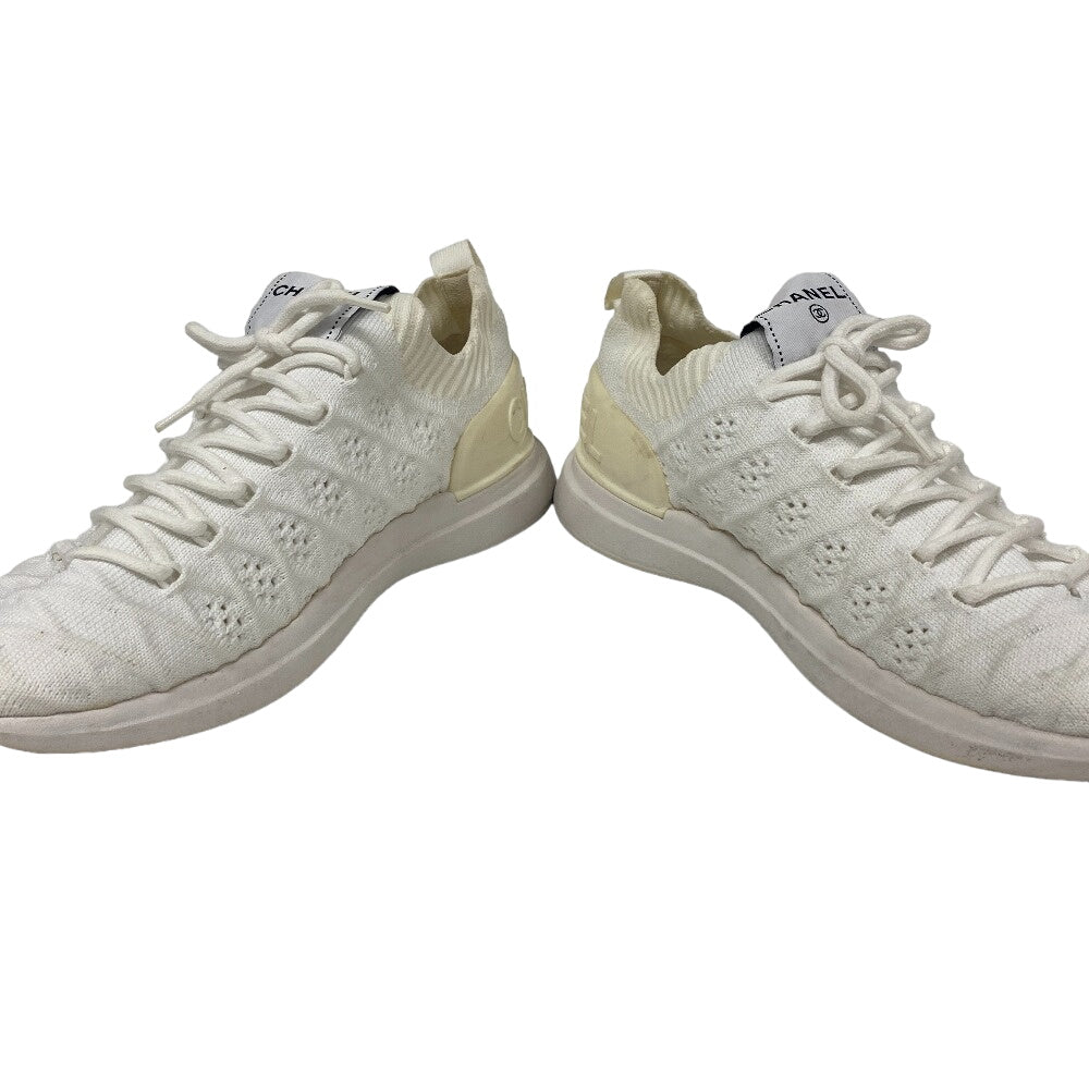 CHANEL sneakers G35549 knit white Women 37 Used Authentic
