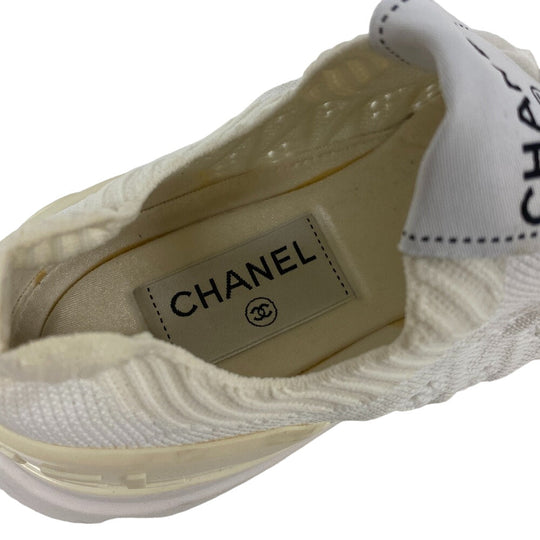 CHANEL sneakers G35549 knit white Women 37 Used Authentic