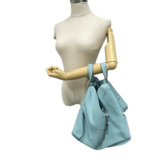 LOEWE Shoulder Bag leather blue 2WAY handbag Hammock large Women Used Authentic