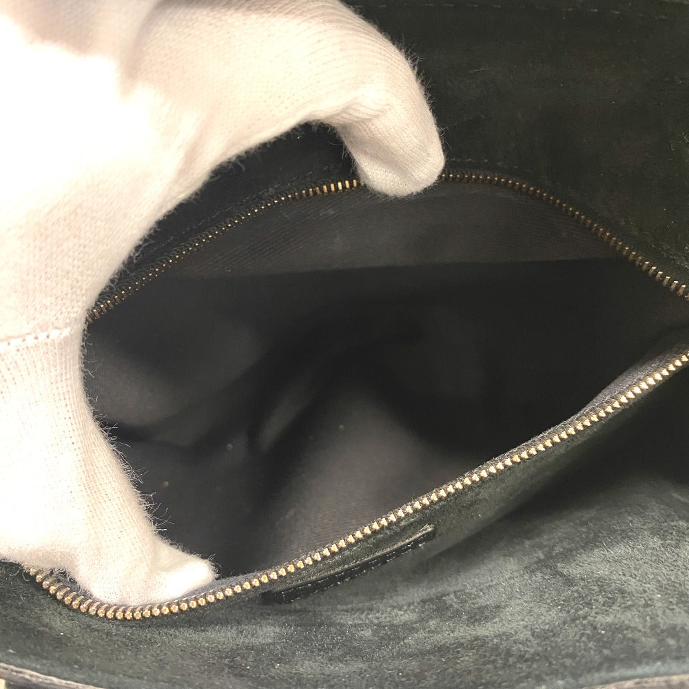 HIROFU Handbag leather black H logo Bellina Women Used Authentic