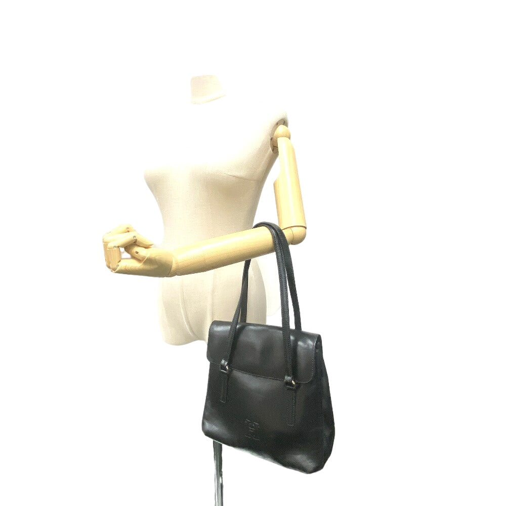 HIROFU Handbag leather black H logo Bellina Women Used Authentic