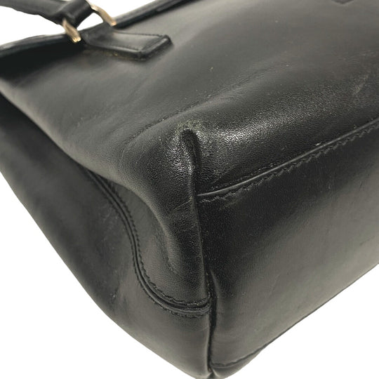 HIROFU Handbag leather black H logo Bellina Women Used Authentic