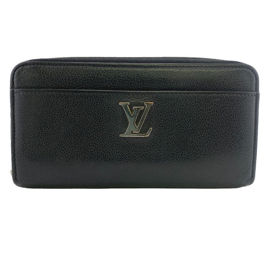 LOUIS VUITTON Long Wallet Purse M62622 leather black Zip Around LV Logo Zippy Lock Me mens Used Authentic
