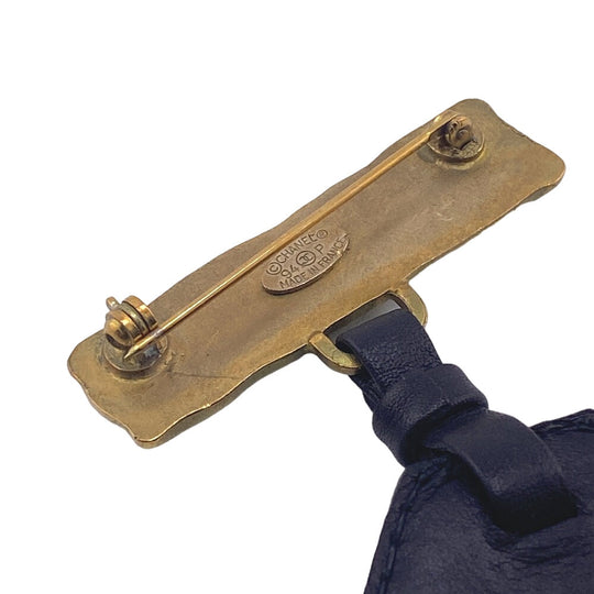 CHANEL Brooch leather black 94P COCO Mark Name tag unisex(Unisex) Used Authentic