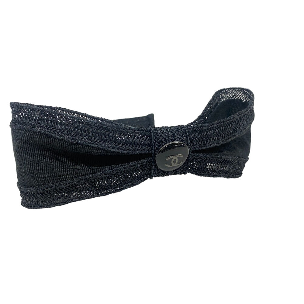 CHANEL hair accessory Straw material, Plat material black Katyusha COCO Mark Ribbon motif Women Used Authentic