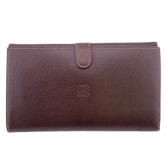 LOEWE Long Wallet Purse leather Brown W Hook Wallet Vintage mens Used Authentic