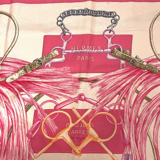 HERMES scarf silk pink PROJETS CARRES Planning ability Carre90 Women Used Authentic