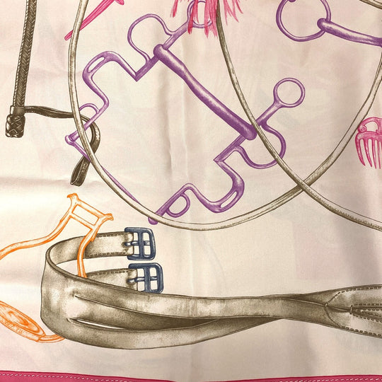 HERMES scarf silk pink PROJETS CARRES Planning ability Carre90 Women Used Authentic