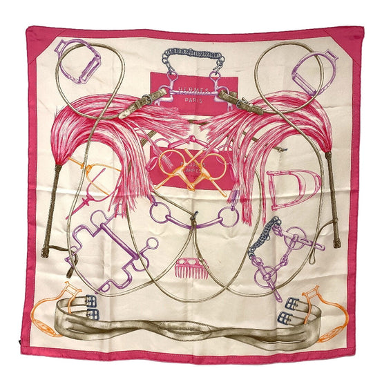 HERMES scarf silk pink PROJETS CARRES Planning ability Carre90 Women Used Authentic