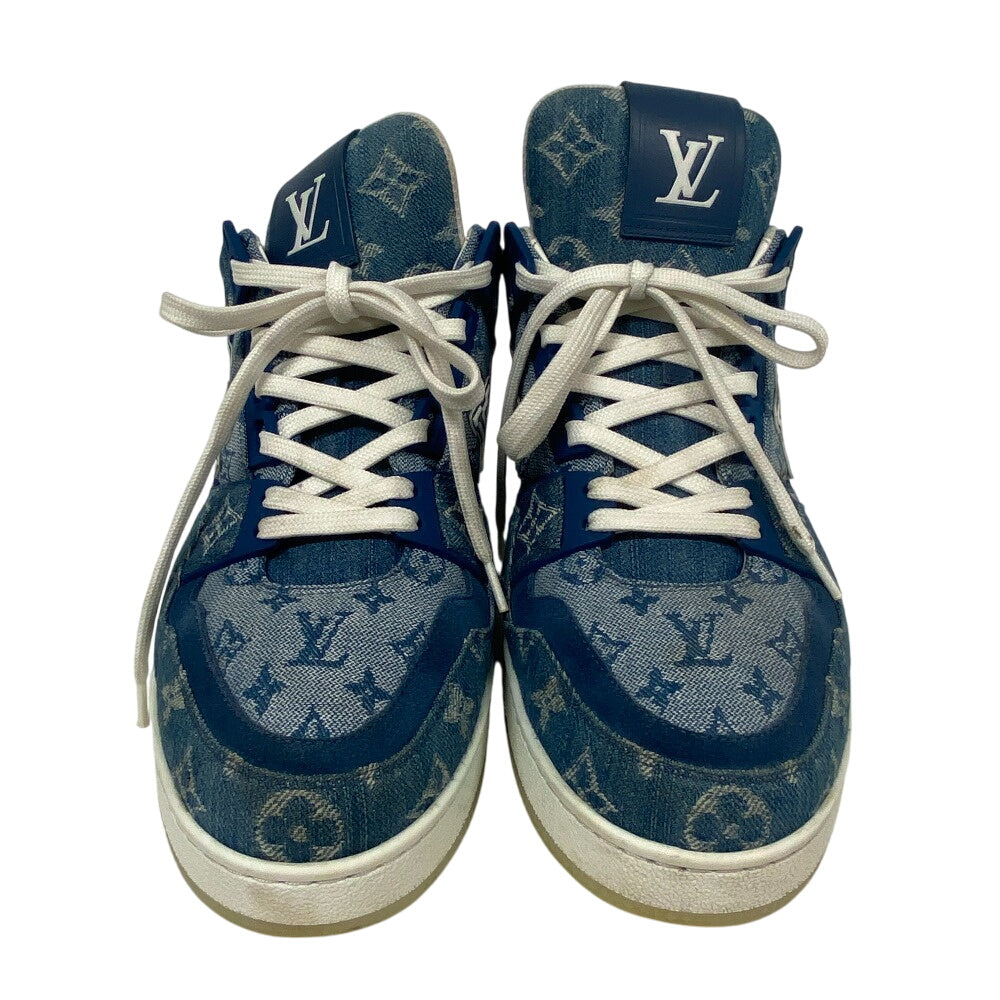 LOUIS VUITTON sneakers FD0270 Denim, Leather blue Monogram denim mens 7 1/2 Used Authentic