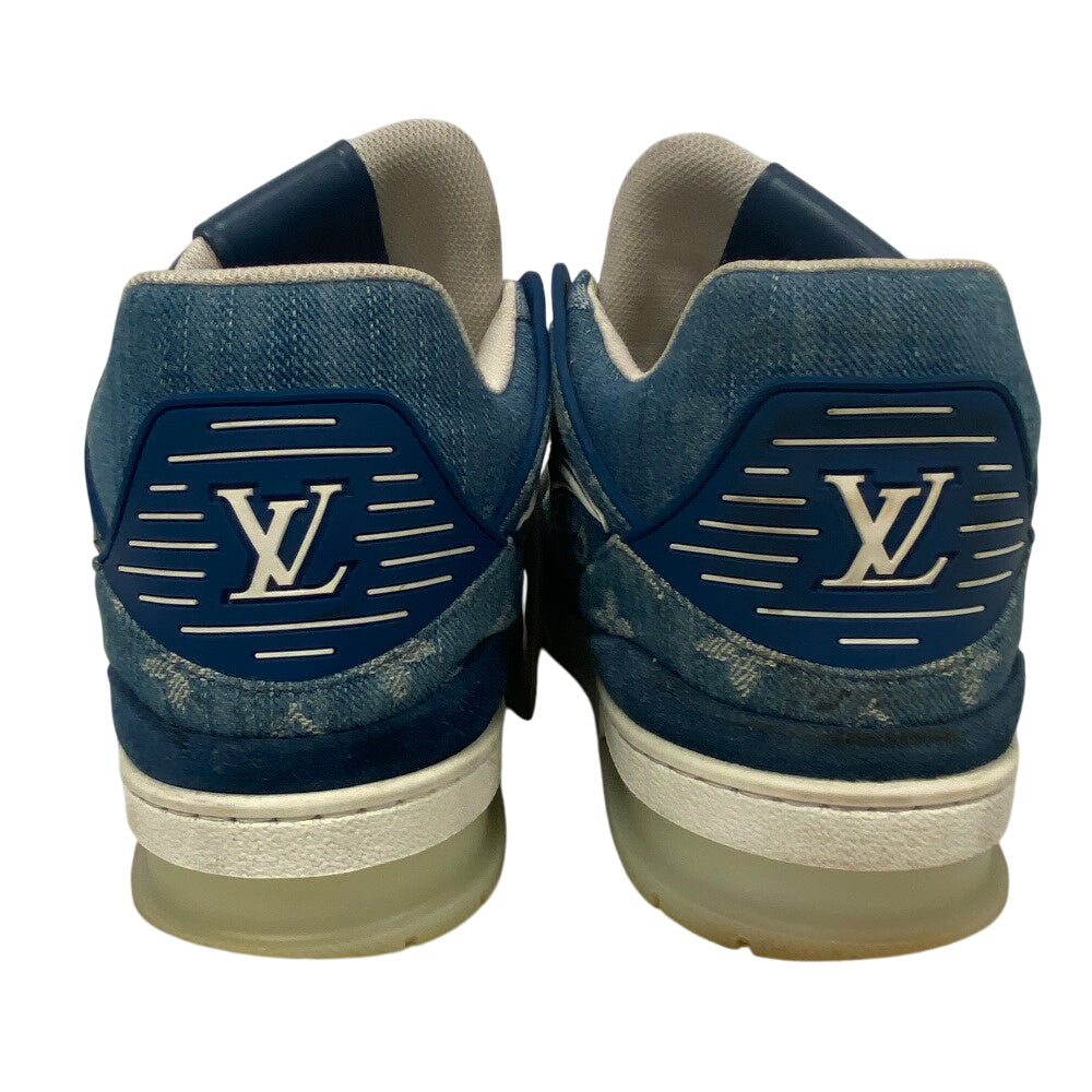 LOUIS VUITTON sneakers FD0270 Denim, Leather blue Monogram denim mens 7 1/2 Used Authentic
