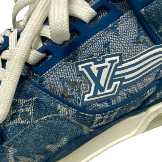 LOUIS VUITTON sneakers FD0270 Denim, Leather blue Monogram denim mens 7 1/2 Used Authentic