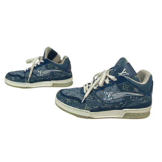 LOUIS VUITTON sneakers FD0270 Denim, Leather blue Monogram denim mens 7 1/2 Used Authentic