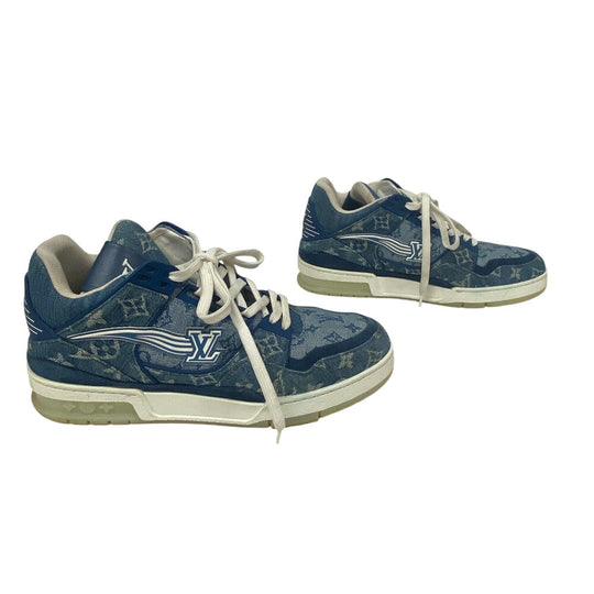 LOUIS VUITTON sneakers FD0270 Denim, Leather blue Monogram denim mens 7 1/2 Used Authentic