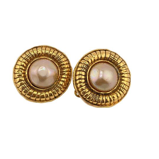 CHANEL Earring Gold Plated gold Fake pearl Women Used Authentic