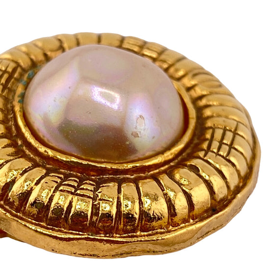 CHANEL Earring Gold Plated gold Fake pearl Women Used Authentic