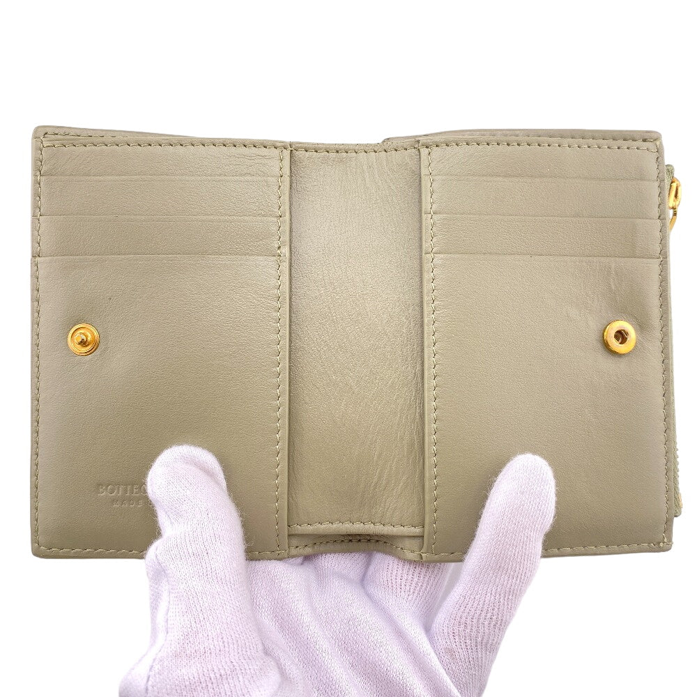 BOTTEGAVENETA Bifold Wallet leather green MAXI INTRECCIATO Women Used Authentic