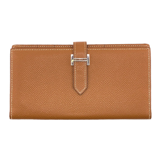 HERMES Long Wallet Purse Epsom Brown Beansufla Women Used Authentic