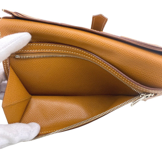 HERMES Long Wallet Purse Epsom Brown Beansufla Women Used Authentic