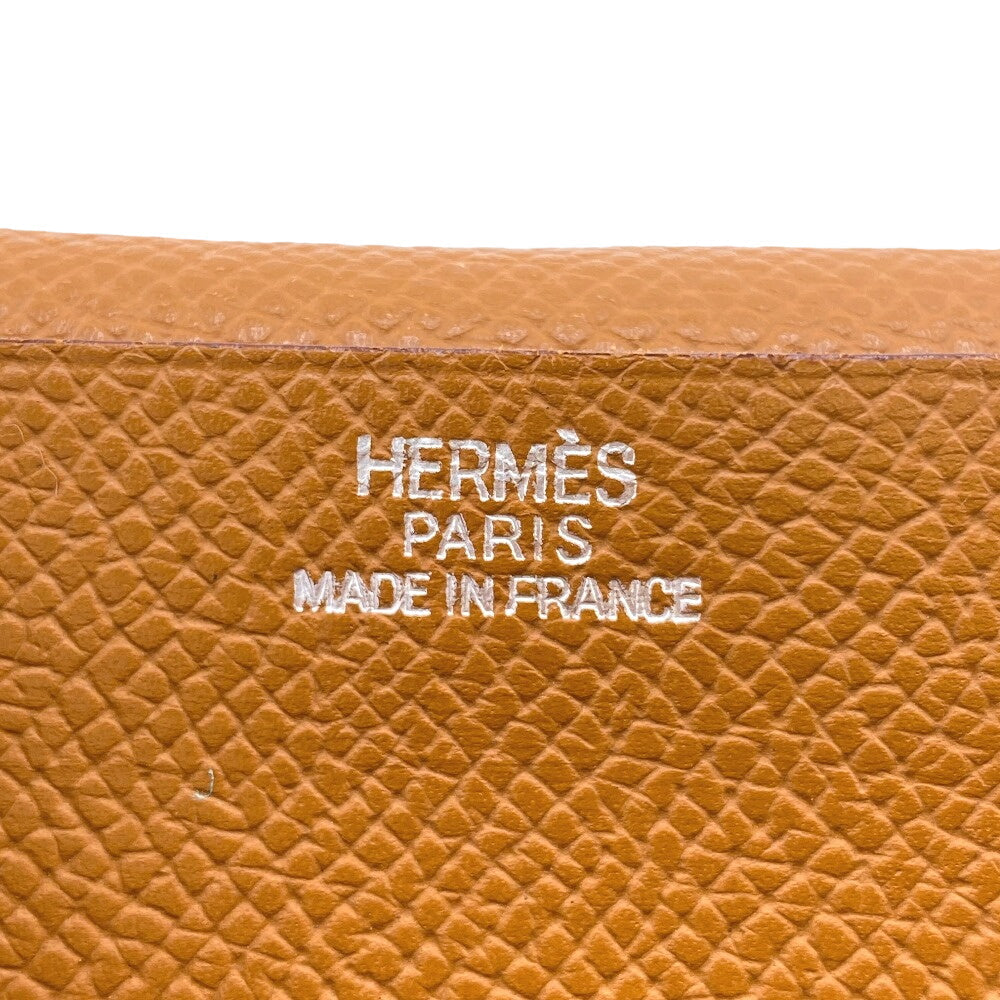 HERMES Long Wallet Purse Epsom Brown Beansufla Women Used Authentic