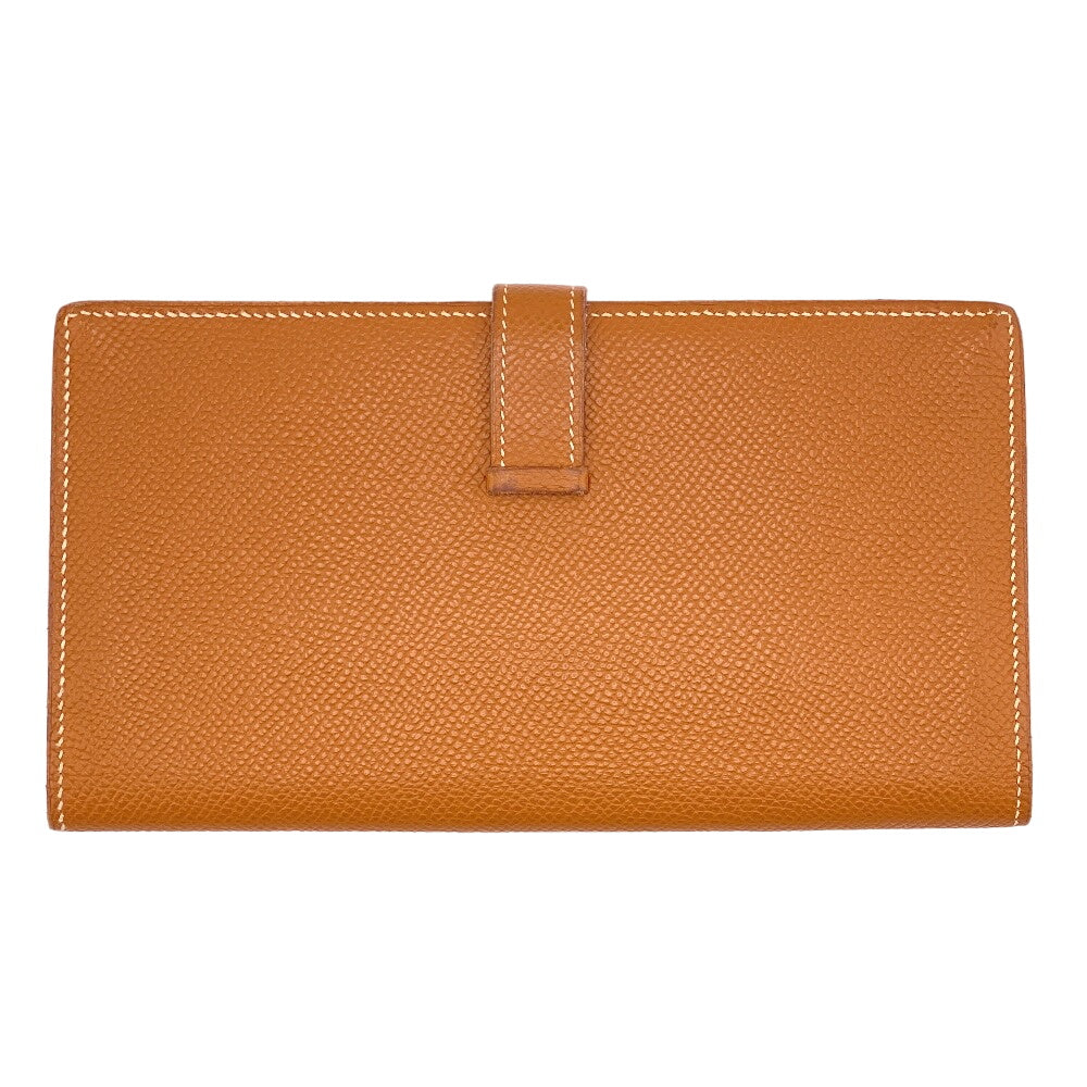 HERMES Long Wallet Purse Epsom Brown Beansufla Women Used Authentic