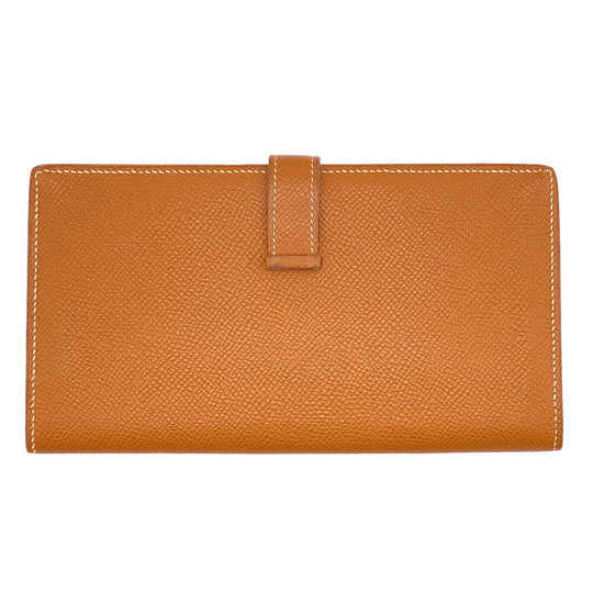 HERMES Long Wallet Purse Epsom Brown Beansufla Women Used Authentic
