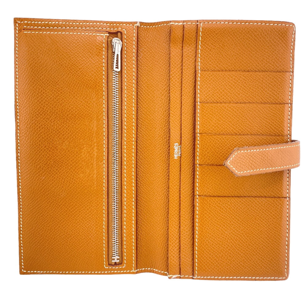 HERMES Long Wallet Purse Epsom Brown Beansufla Women Used Authentic