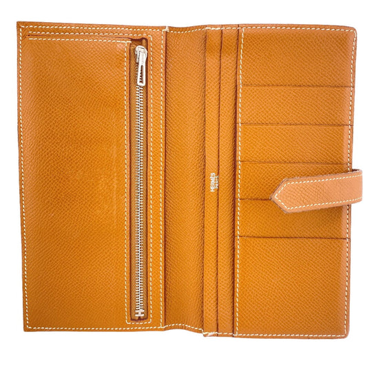 HERMES Long Wallet Purse Epsom Brown Beansufla Women Used Authentic