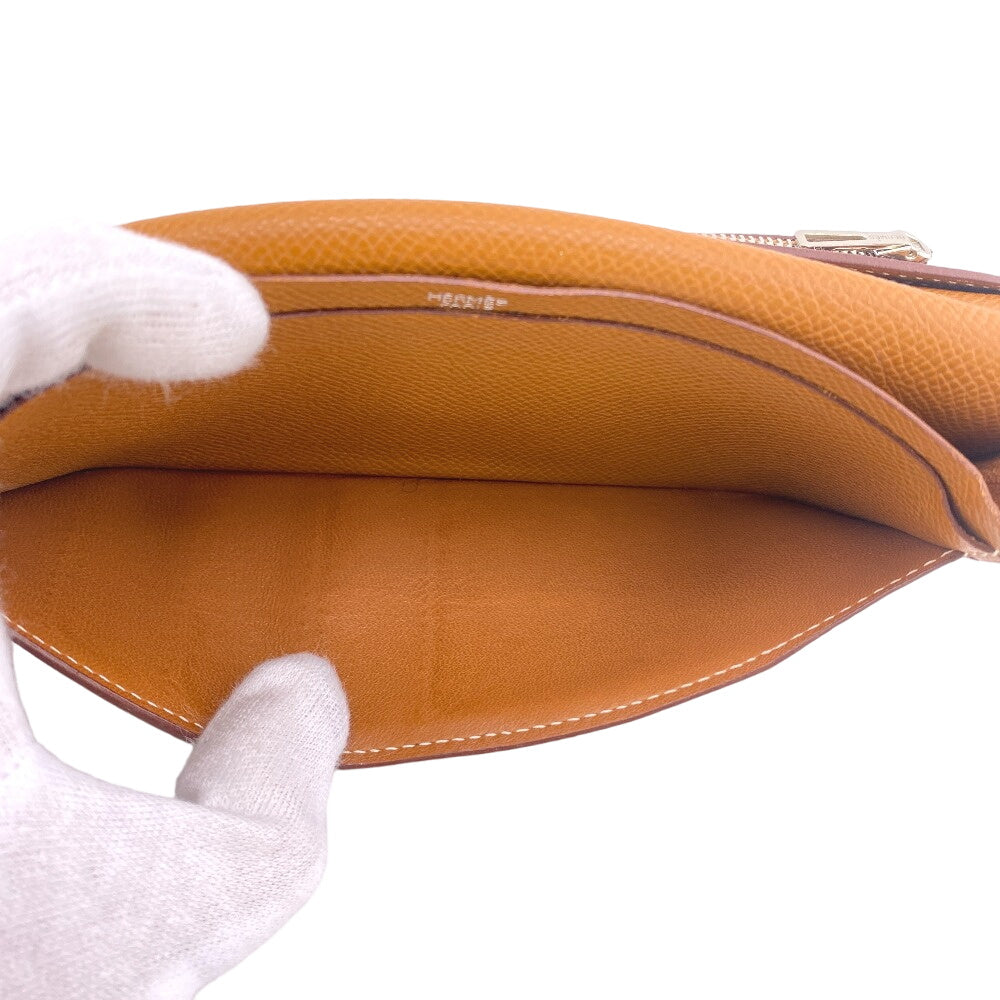 HERMES Long Wallet Purse Epsom Brown Beansufla Women Used Authentic