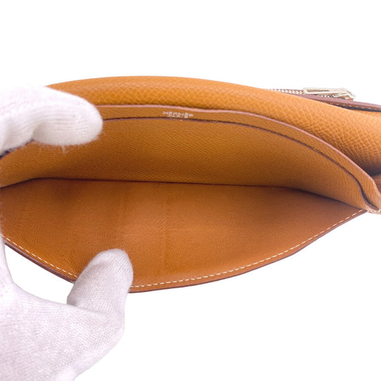 HERMES Long Wallet Purse Epsom Brown Beansufla Women Used Authentic