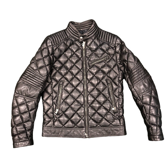 MONCLER Riders jacket leather black quilting mens TG 1 Used Authentic