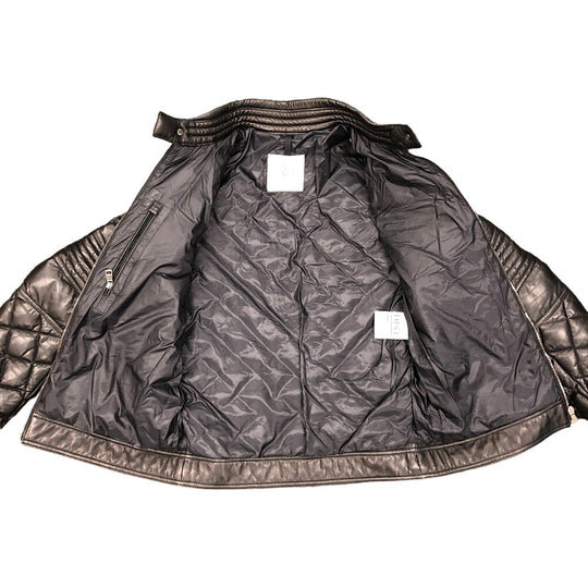MONCLER Riders jacket leather black quilting mens TG 1 Used Authentic