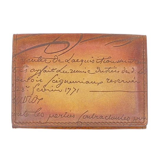Berluti Card Case leather Brown name card holder Calligraphy Hall mark mens Used Authentic